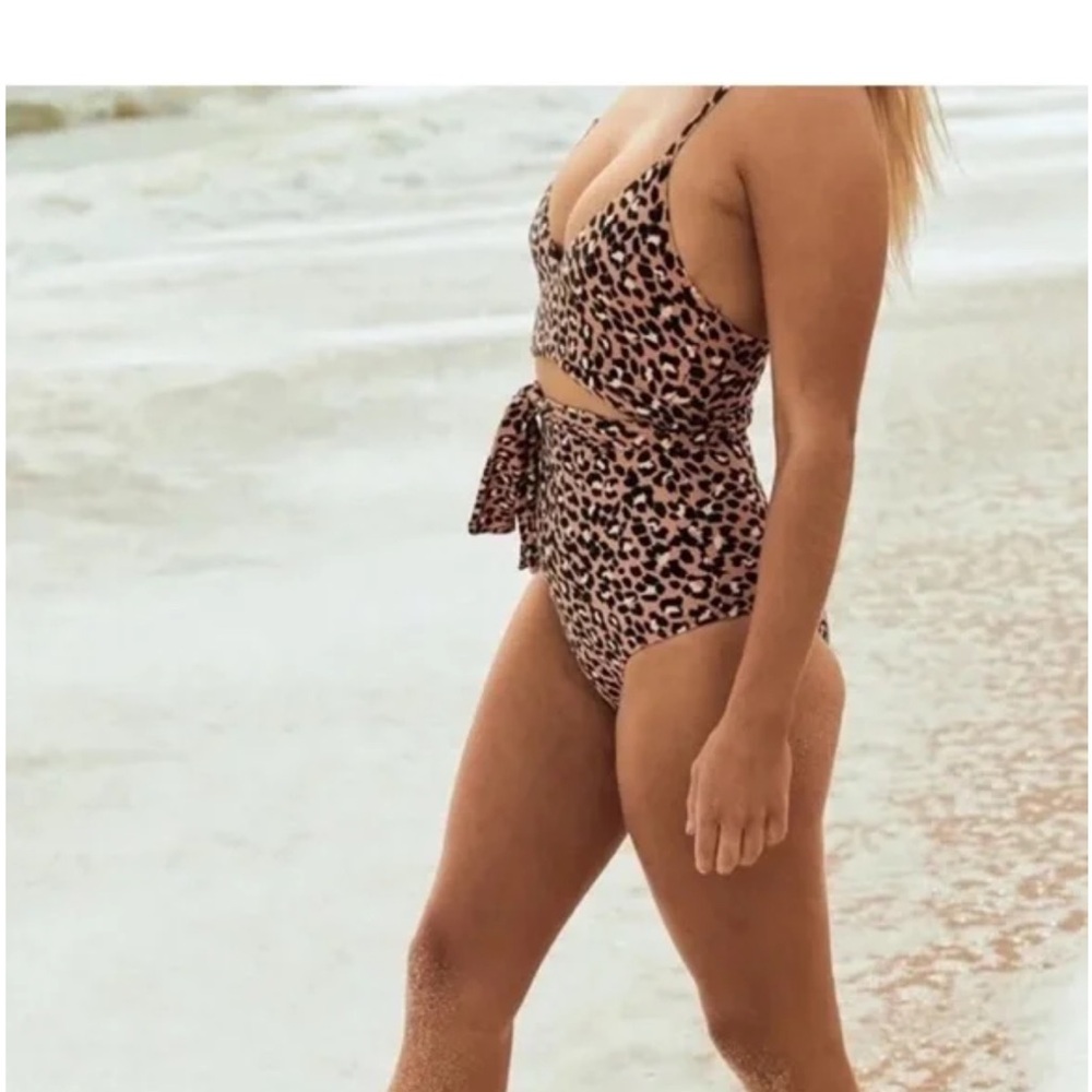 aerie Leopard Print One-Piece Swim Suit in Brown and Black